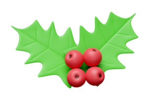 holly berry leaves isolated. merry christmas and happy new year, 3d render illustration png