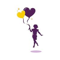 vector cute girl holding love heart balloon