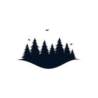 Pine forest at night logo design template vector