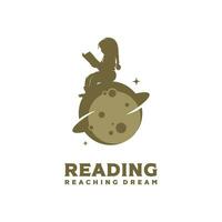 kid reading book logo template design vector