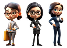 collection of 3d illustrations of female businessman characters. generative ai png