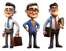 3d illustration de homme d'affaire dessin animé personnage collection, génératif ai png