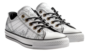 White shoe photo mockup with side view, isolated on transparent background, generative ai png