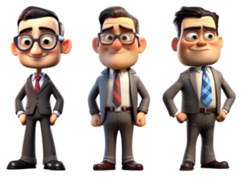 3d illustration de homme d'affaire dessin animé personnage collection, génératif ai png