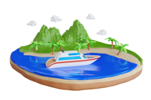 Tropical island 3d illustration. Travel and vacation concept png