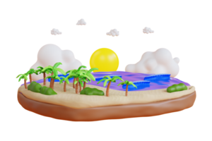 Landscape sunset on the beach. Sunset on tropical beach. 3d illustration png