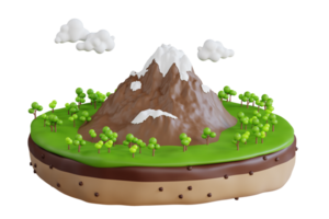 Mountain 3d illustration. 3d illustration of snowy mountain. Ice peak mountain with green meadows at foothills png