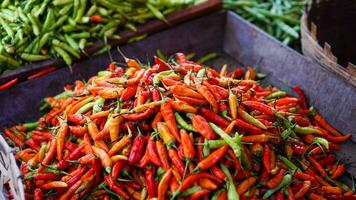 Grocery store in the market. Chili trade in the market. photo