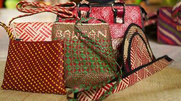 Handicrafts made from pandanus can be in the form of bags, mats and hats. This craft is a typical souvenir of the island of Bawean, East Java photo