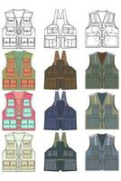 full color vector drawing vest set, vest with sketch style, training template vector vest, vector illustration.