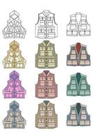 full color vector drawing vest set, vest with sketch style, training template vector vest, vector illustration.