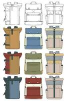 Hand drawn colorfull Vector Set of Backpacks. Cartoon Casual Backpack, cool backpack colorfull. Backpacks Vector illustration.
