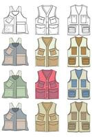 full color vector drawing vest set, vest with sketch style, training template vector vest, vector illustration.