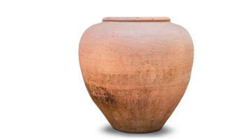 png av antik keramisk dekorativ amfora på en transparent bakgrund. lera krukmakeri pott, en uppsättning av gammal redskap för trädgårdsarbete och interiör