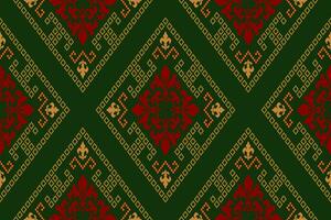 Green Cross stitch colorful geometric traditional ethnic pattern Ikat seamless pattern border abstract design for fabric print cloth dress carpet curtains and sarong Aztec African Indian Indonesian vector