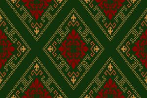 Green Cross stitch colorful geometric traditional ethnic pattern Ikat seamless pattern border abstract design for fabric print cloth dress carpet curtains and sarong Aztec African Indian Indonesian vector