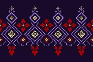 Purple cross stitch traditional ethnic pattern paisley flower Ikat background abstract Aztec African Indonesian Indian seamless pattern for fabric print cloth dress carpet curtains and sarong vector