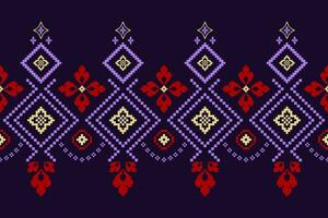 Purple cross stitch traditional ethnic pattern paisley flower Ikat background abstract Aztec African Indonesian Indian seamless pattern for fabric print cloth dress carpet curtains and sarong vector