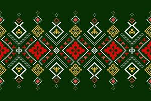 Green Cross stitch colorful geometric traditional ethnic pattern Ikat seamless pattern border abstract design for fabric print cloth dress carpet curtains and sarong Aztec African Indian Indonesian vector