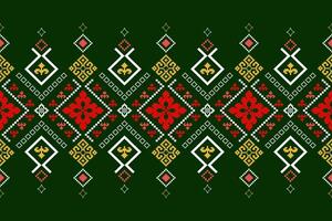 Green Cross stitch colorful geometric traditional ethnic pattern Ikat seamless pattern border abstract design for fabric print cloth dress carpet curtains and sarong Aztec African Indian Indonesian vector