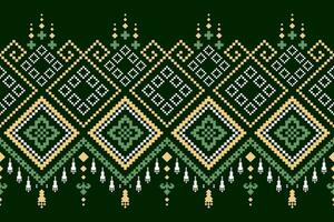 Green Cross stitch colorful geometric traditional ethnic pattern Ikat seamless pattern border abstract design for fabric print cloth dress carpet curtains and sarong Aztec African Indian Indonesian vector