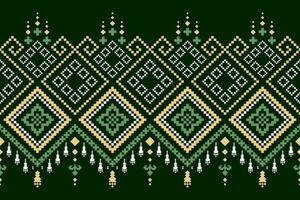 Green Cross stitch colorful geometric traditional ethnic pattern Ikat seamless pattern border abstract design for fabric print cloth dress carpet curtains and sarong Aztec African Indian Indonesian vector