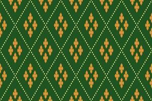 Green Cross stitch colorful geometric traditional ethnic pattern Ikat seamless pattern border abstract design for fabric print cloth dress carpet curtains and sarong Aztec African Indian Indonesian vector