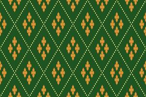 Green Cross stitch colorful geometric traditional ethnic pattern Ikat seamless pattern border abstract design for fabric print cloth dress carpet curtains and sarong Aztec African Indian Indonesian vector