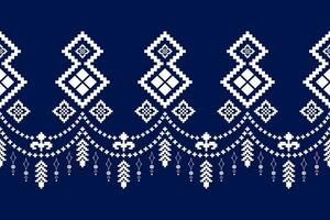 Indigo navy blue geometric traditional ethnic pattern Ikat seamless pattern border abstract design for fabric print cloth dress carpet curtains and sarong Aztec African Indian Indonesian vector