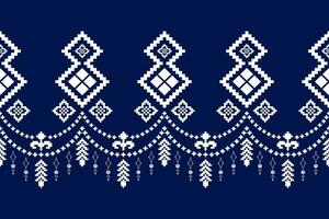 Indigo navy blue geometric traditional ethnic pattern Ikat seamless pattern border abstract design for fabric print cloth dress carpet curtains and sarong Aztec African Indian Indonesian vector