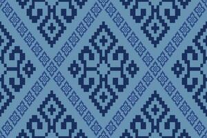 Indigo navy blue geometric traditional ethnic pattern Ikat seamless pattern border abstract design for fabric print cloth dress carpet curtains and sarong Aztec African Indian Indonesian vector