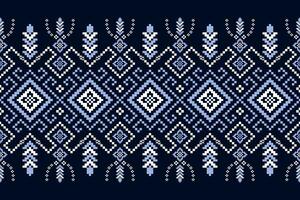 Indigo navy blue geometric traditional ethnic pattern Ikat seamless pattern border abstract design for fabric print cloth dress carpet curtains and sarong Aztec African Indian Indonesian vector