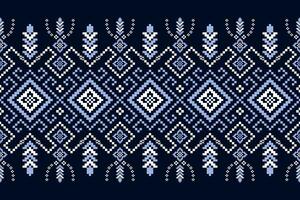 Indigo navy blue geometric traditional ethnic pattern Ikat seamless pattern border abstract design for fabric print cloth dress carpet curtains and sarong Aztec African Indian Indonesian vector