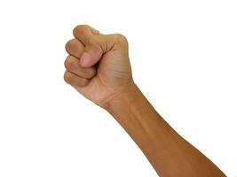 Male clenched fist, isolated on a white background Man hand with a fist. Alpha. Protest photo