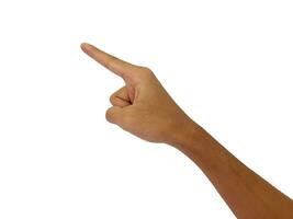 Man pointing at something on white background, closeup of hand photo