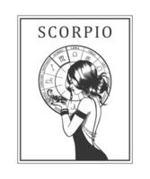 Illustration of monochrome card with astrological sign and romantic beauty woman. Zodiac symbol art. vector