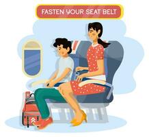 Vector illustration of screen which shows fasten your seat belt in a cabin on a plane