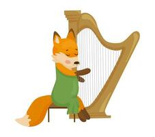 Illustration of a fox playing a harp vector