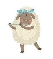 Illustration of a sheep playing a pipe vector