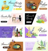 Collection of Landing pages for Aromatherapy and Productions of Aroma Candles, Oils and Cosmetics vector