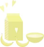illustration avec une Jaune paquet de Lait ou yaourt, une bol et bananes sur le table dans plat png