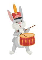 Illustration of a hare playing a drum vector