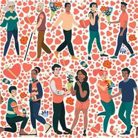 Vector Seamless pattern with Illustrations of Romantic couples