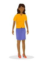 Vector illustration of walking beautiful woman character on white isolated background.