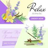 Collection of Landing pages for Aromatherapy and Productions of Aroma Candles, Oils and Cosmetics vector