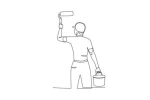 Back view of a man painting vector