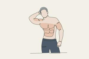 Colorful illustration of a man posing showing his muscles vector