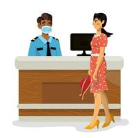 Cartoon illustration of inspection process. Vector concept of check for security company or customs.