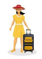 vector ilustración de mujer viaje con maleta en un blanco antecedentes.