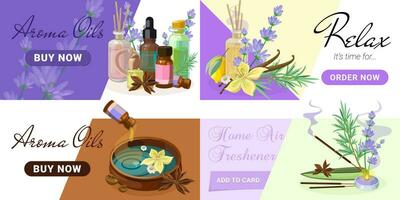 Collection of Landing pages for Aromatherapy and Productions of Aroma Candles, Oils and Cosmetics vector